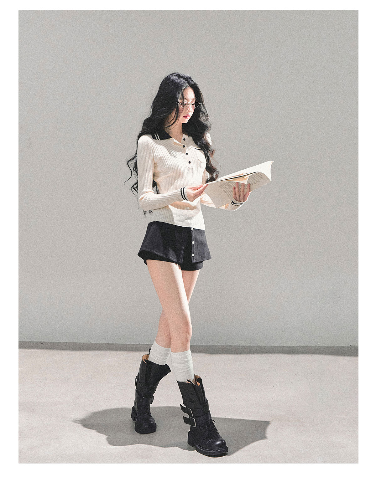 ShaoYeYan Wendy's Letter Long Sleeve Polo Knit Sweater