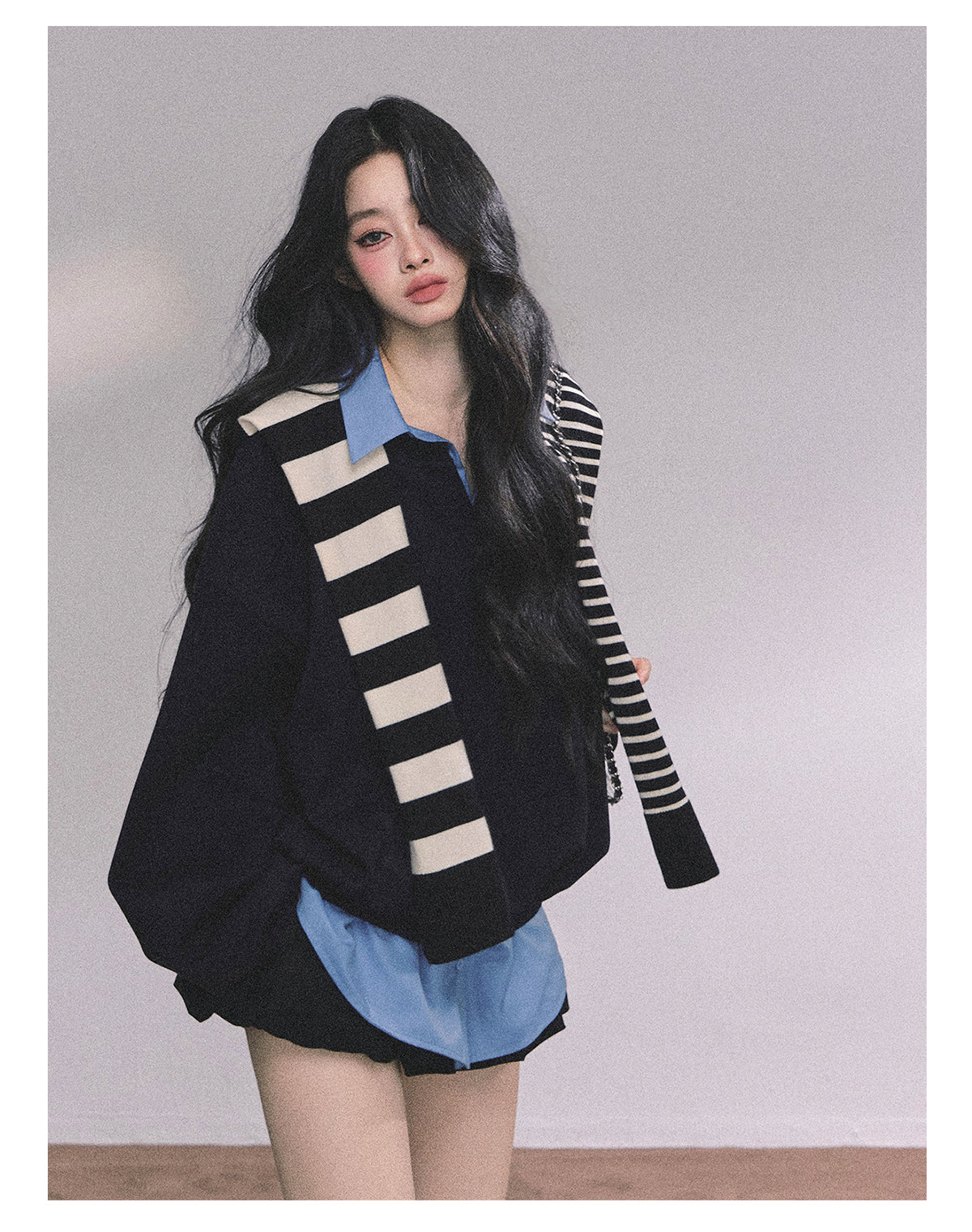 ShaoYeYan High IQ College Fake Two-Piece American Loose Fit Hoodie