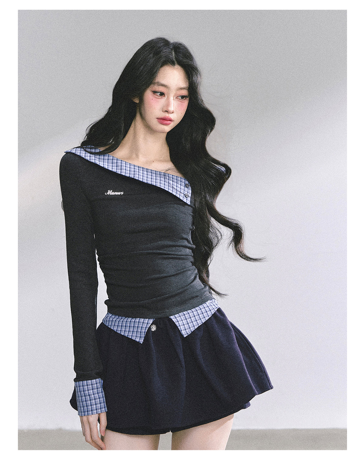 SHAOYEYAN Mock Two-Layer Waist-Defining Striped Tee