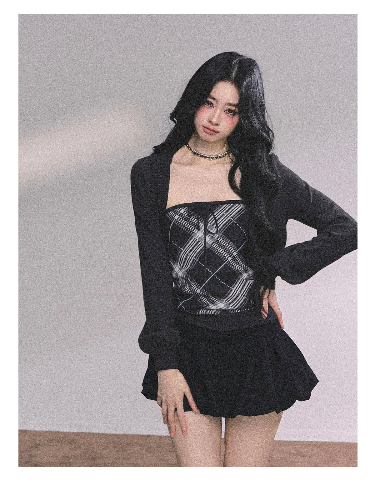 ShaoYeYan Eton Girls High American Plaid Knit Sweater Set