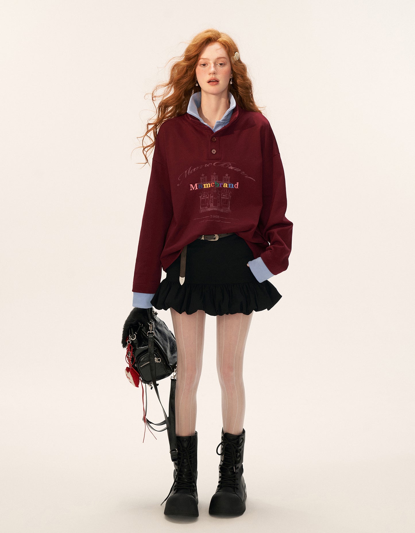 MAMC Fake Two-Layer Button Collar Polo Hoodie