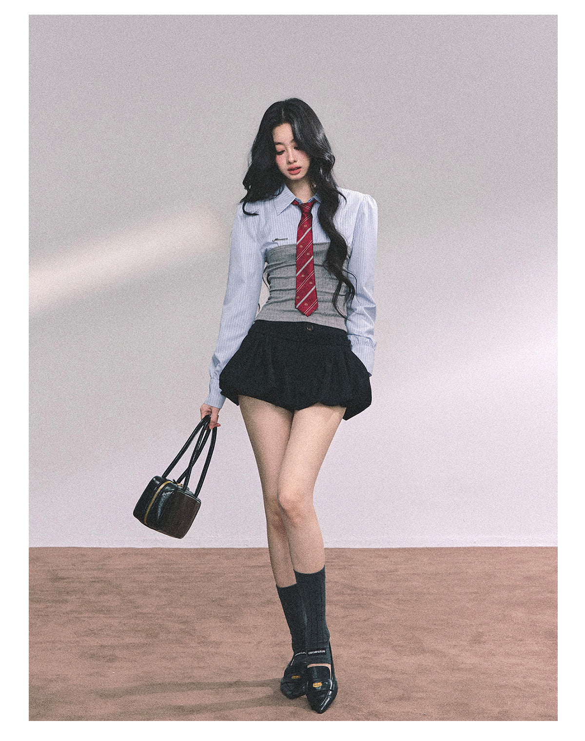 ShaoYeYan Edinburgh College Fake Two-Piece Striped Polo Knit Shirt