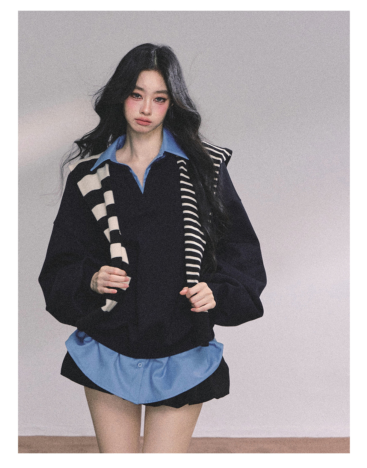 ShaoYeYan High IQ College Fake Two-Piece American Loose Fit Hoodie