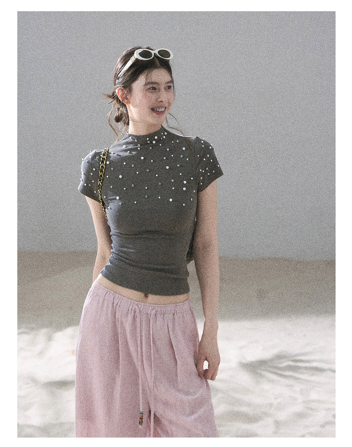 ShaoYeYan Aomalm Scattered Among the Stars Beaded Short Sleeve Top