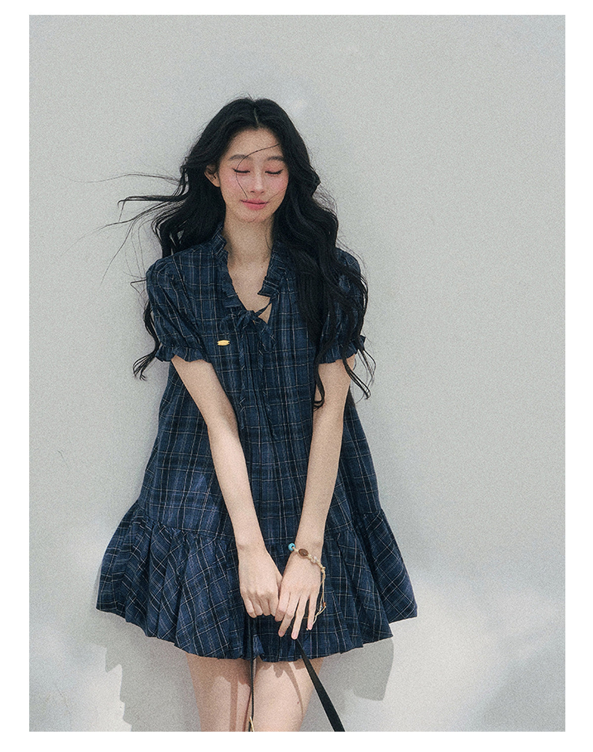 ShaoYeYan Aomalm Simple Skirt with Light Pleats French Bubble Sleeve Dress