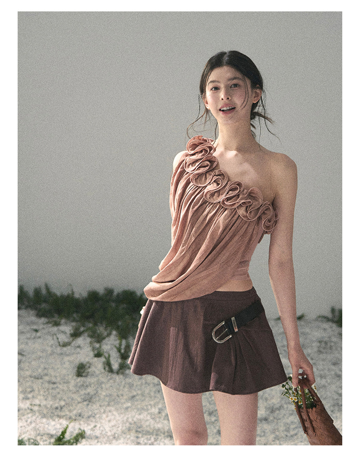 ShaoYeYan Aomalm Late Spring Where Flowers Fall French Off-Shoulder Ruffle Top