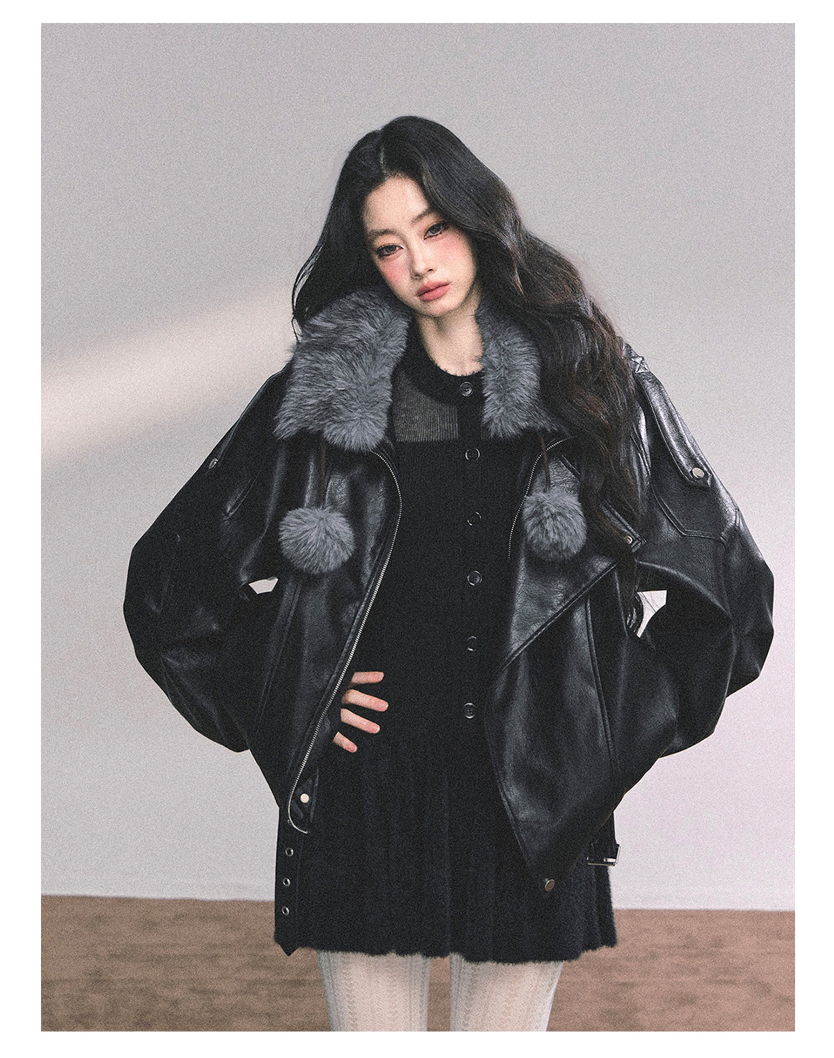 ShaoYeYan Wild Rena French Long Sleeve Black Knit Dress