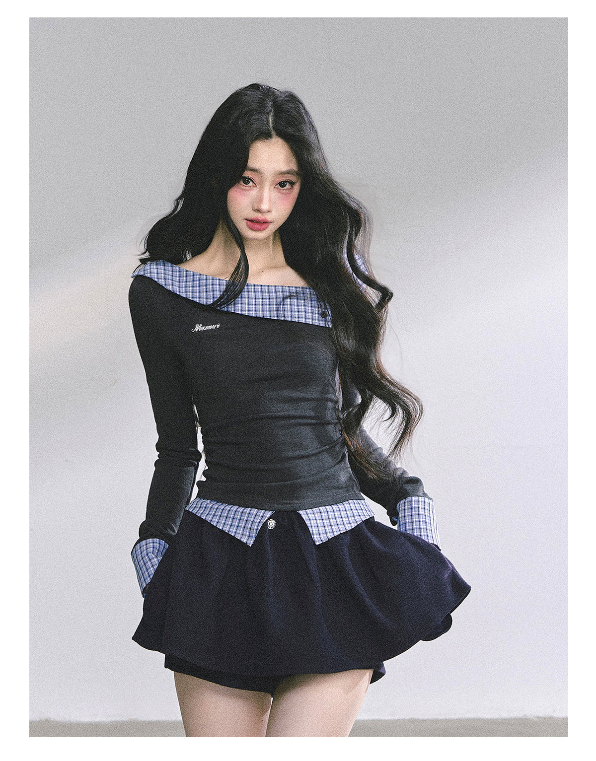 SHAOYEYAN Mock Two-Layer Waist-Defining Striped Tee