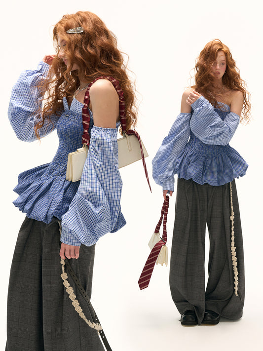 MAMC Blue Striped Smocked Bustier Dress
