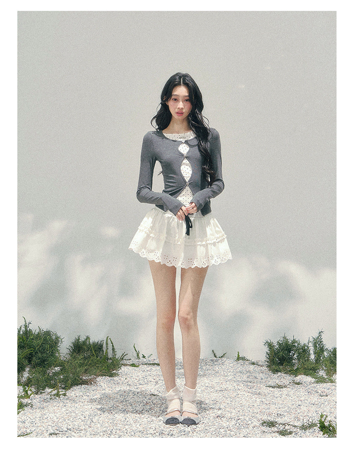 ShaoYeYan Aomalm Dusk's Interval Fake Two-Layer Polka Dot Tee