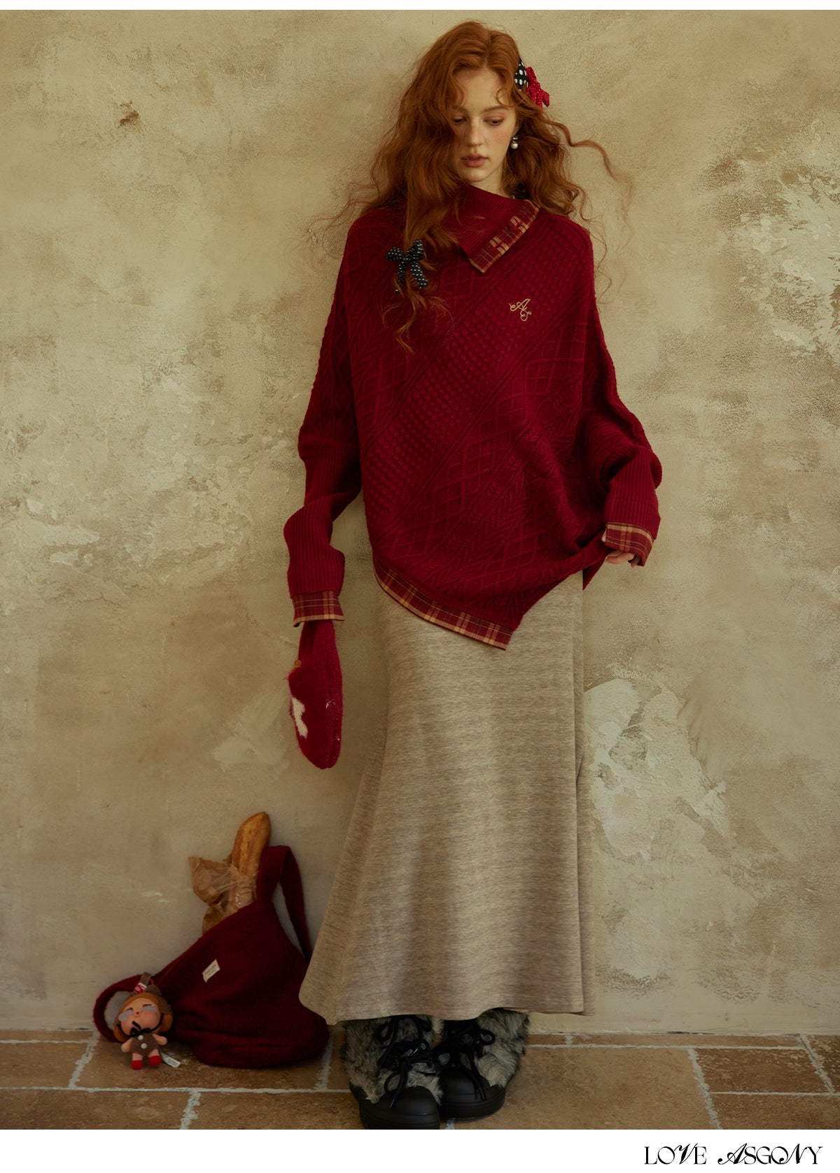 AsGony Batwing Sleeve Sweater & Mermaid Skirt Set