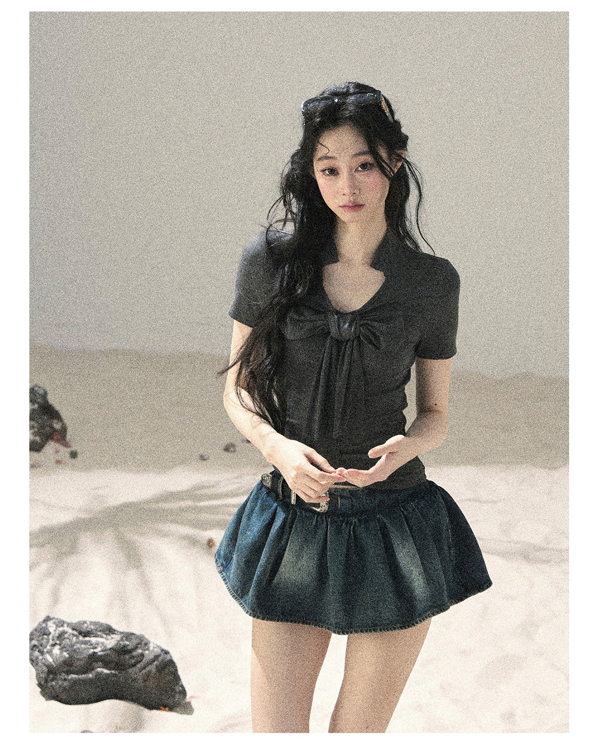 ShaoYeYan Aomalm Wind Brushes the Bow Korean V-Neck Crop Top