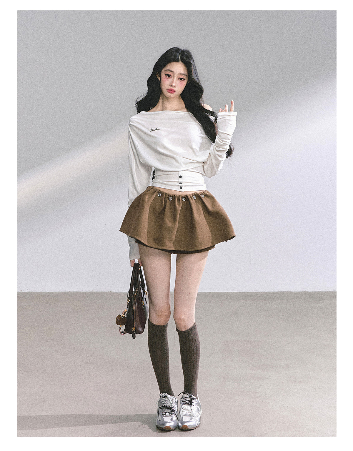 SHAOYEYAN Off-Shoulder Waist-Defining Long Sleeve Tee