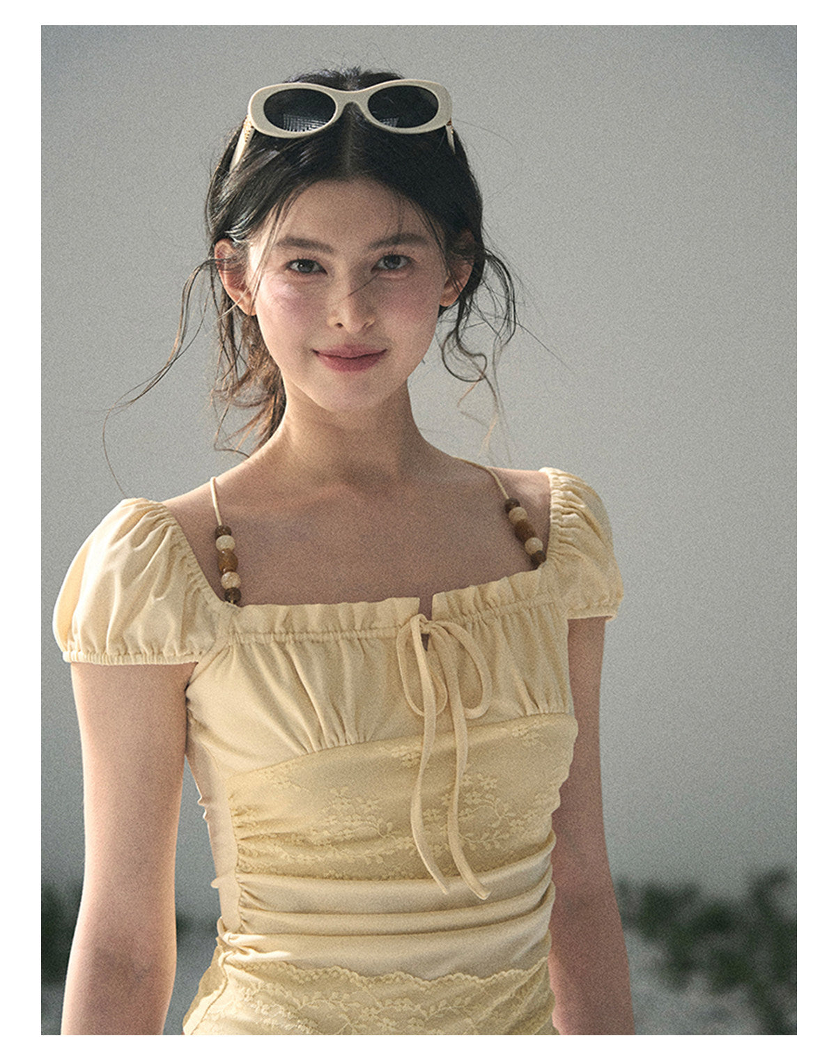 ShaoYeYan Aomalm Dreamlike Reality French Bubble Sleeve Lace Top