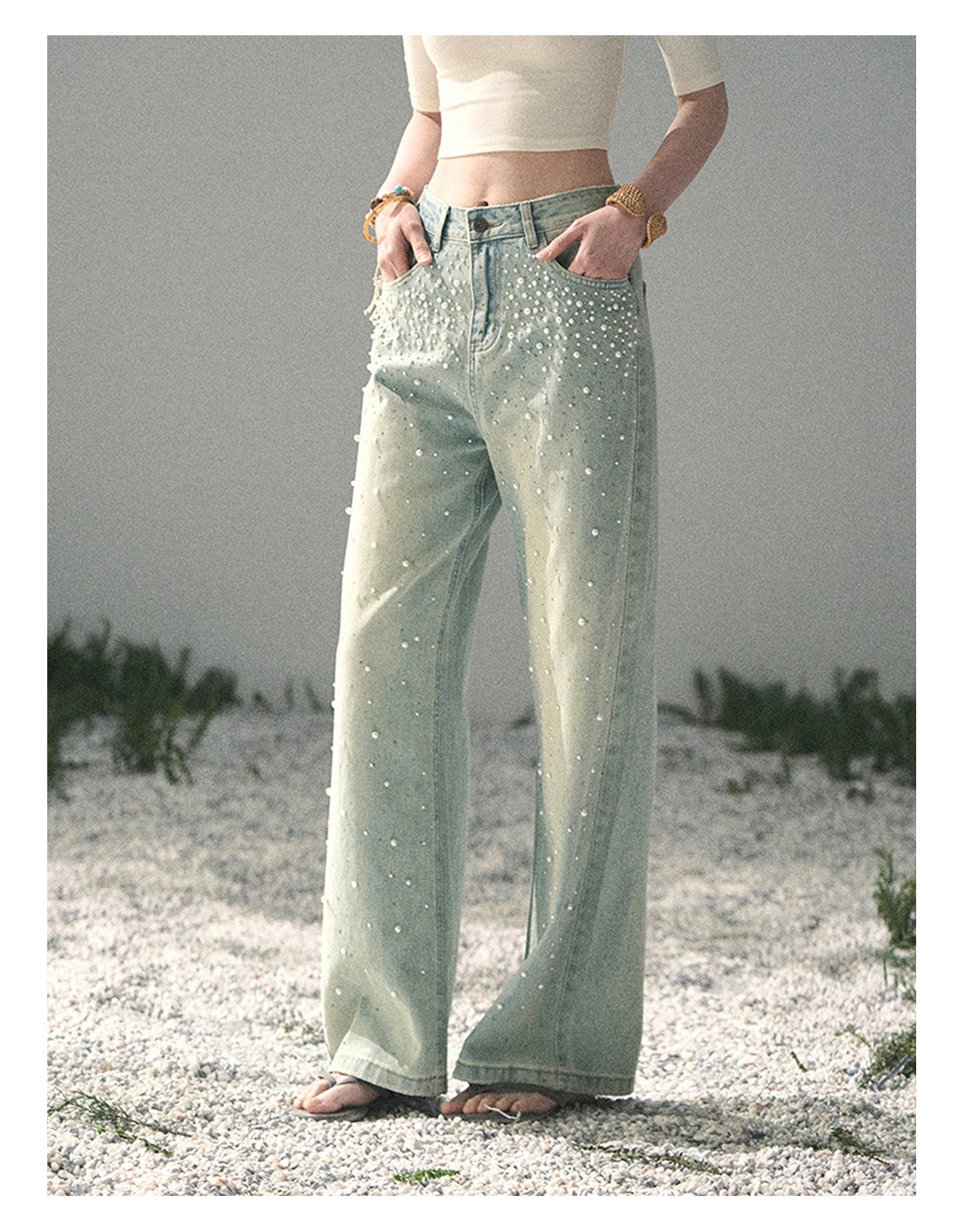 ShaoYeYan Aomalm Blue Note Stardust Embellished Straight Jeans