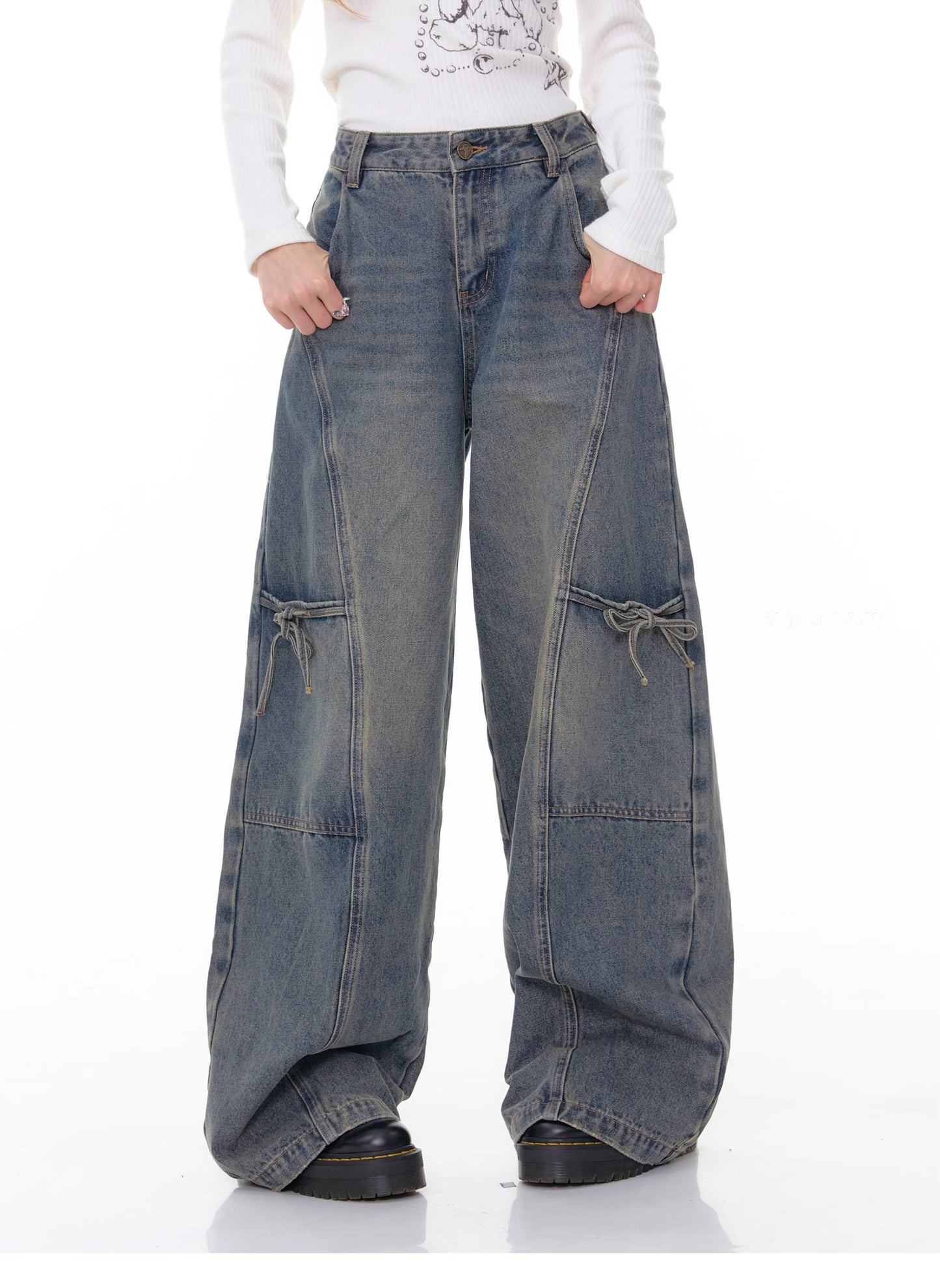 ZiziFei Bow-Detail Denim Pants