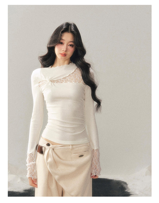 ShaoYeYan Aomalm Reality and Illusion Intertwined Semi-Turtleneck Lace Top