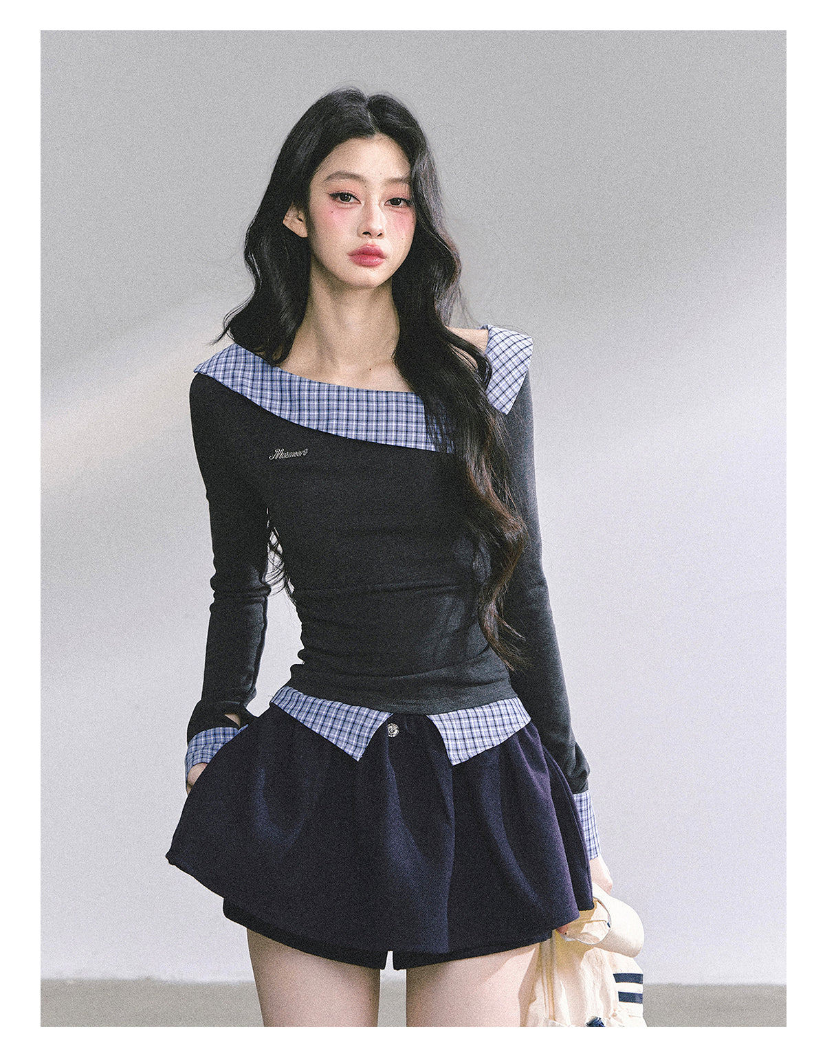 SHAOYEYAN Mock Two-Layer Waist-Defining Striped Tee