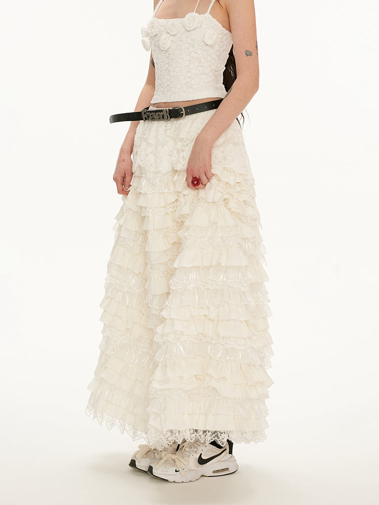 MAMC Tiered Lace Maxi Skirt