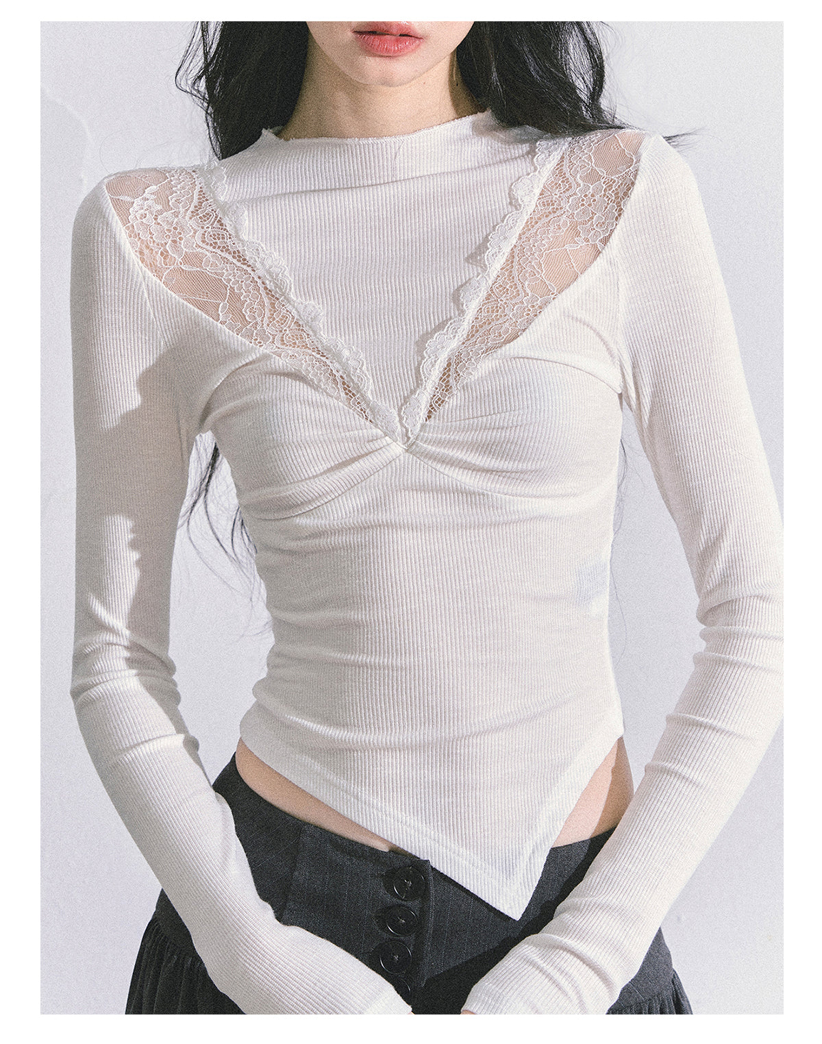 ShaoYeYan Showa Era Heiress Long Sleeve Lace Knit Crop Top