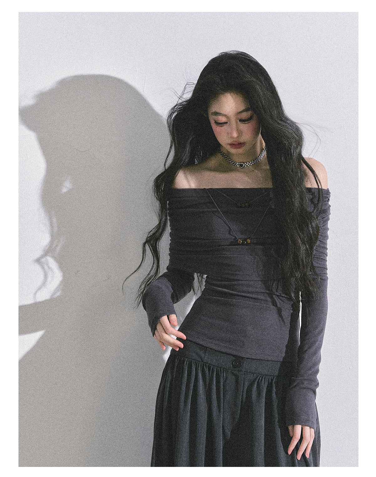 ShaoYeYan Reed College Off-Shoulder American Long Sleeve Top