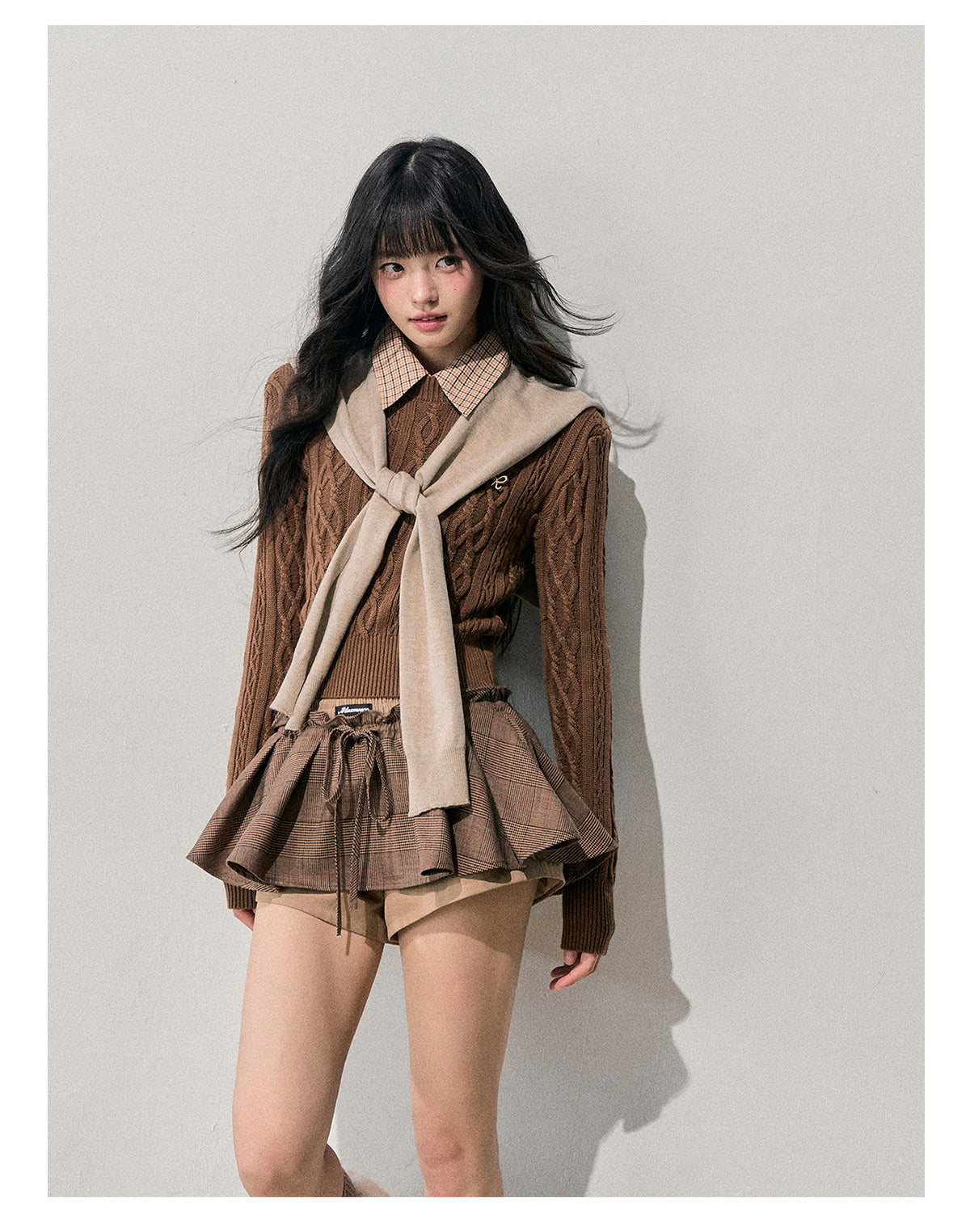 ShaoYeYan Aomalm Unfinished Poem Cable Plaid Sweater