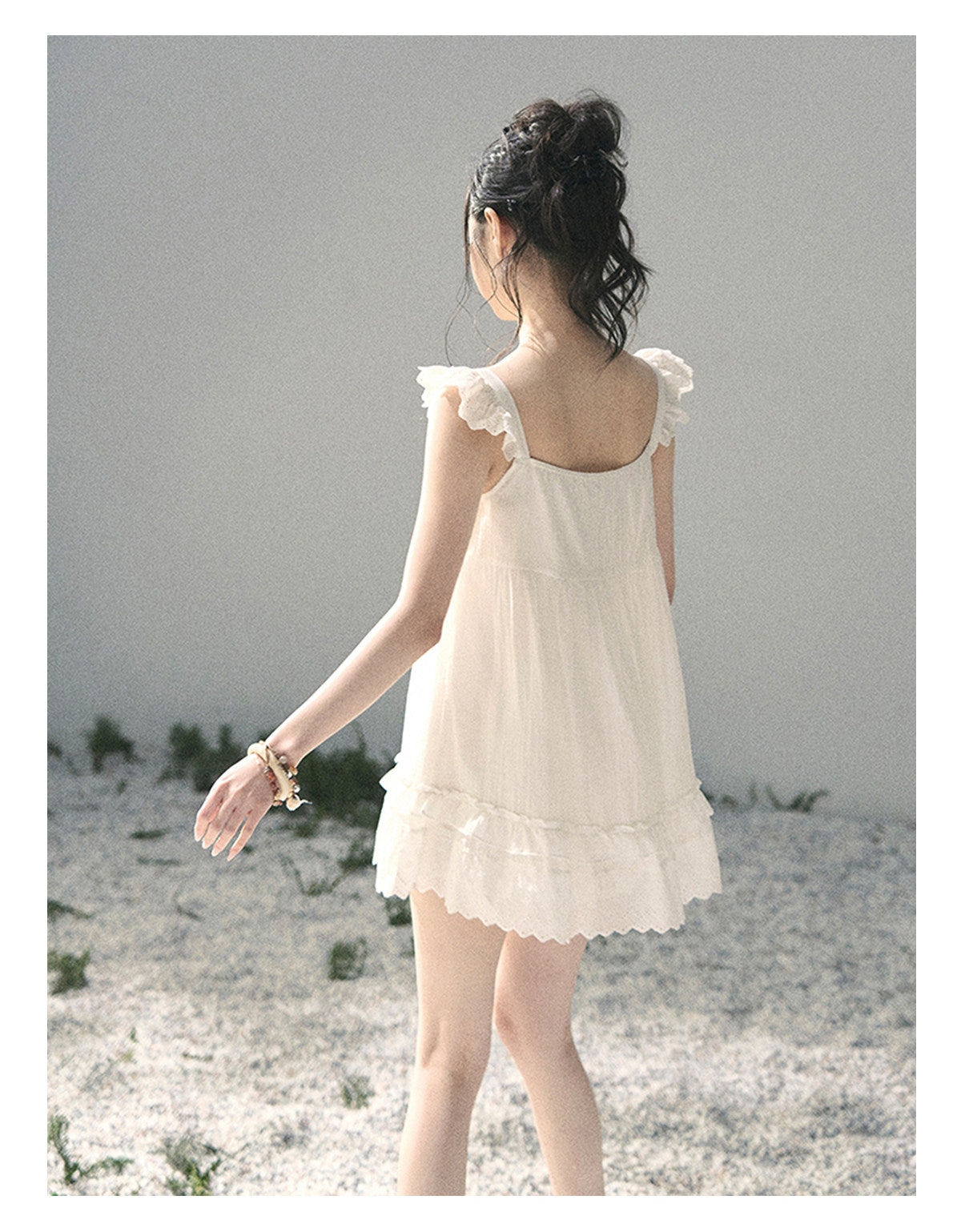 ShaoYeYan Aomalm Fragments of Light Adorn the Hem French Butterfly Sleeve Lace Dress
