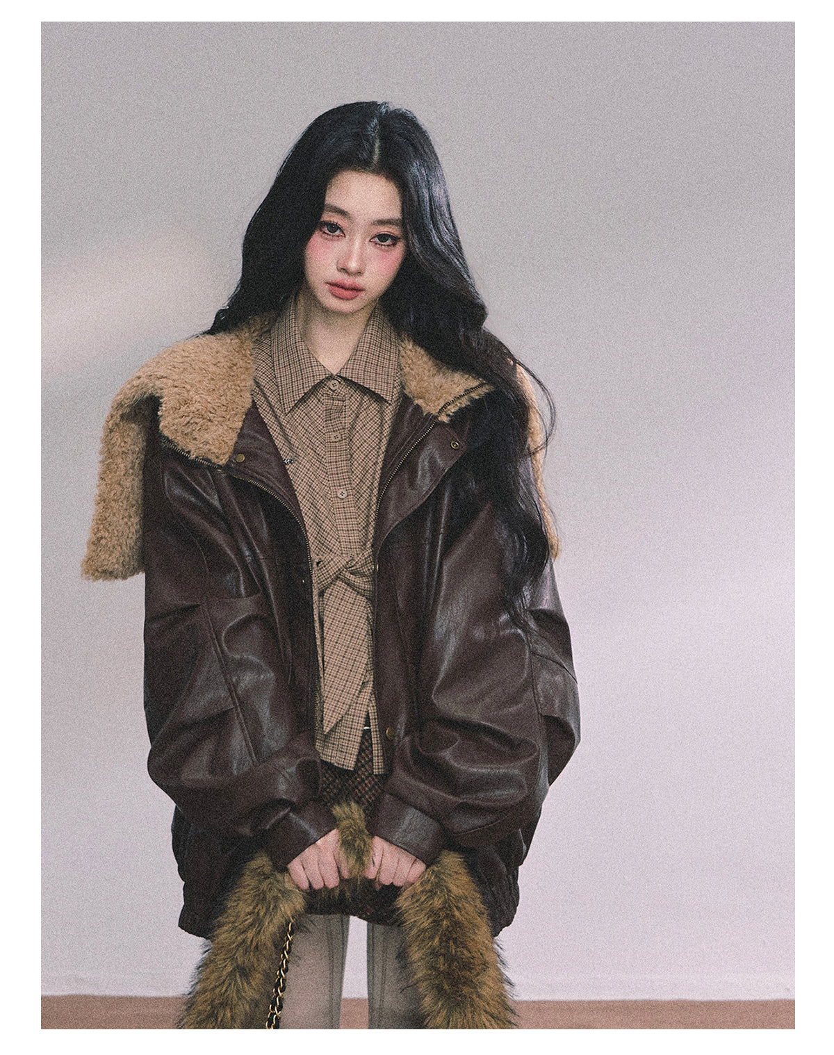 ShaoYeYan Loose Fit Lamb Fur Leather Jacket