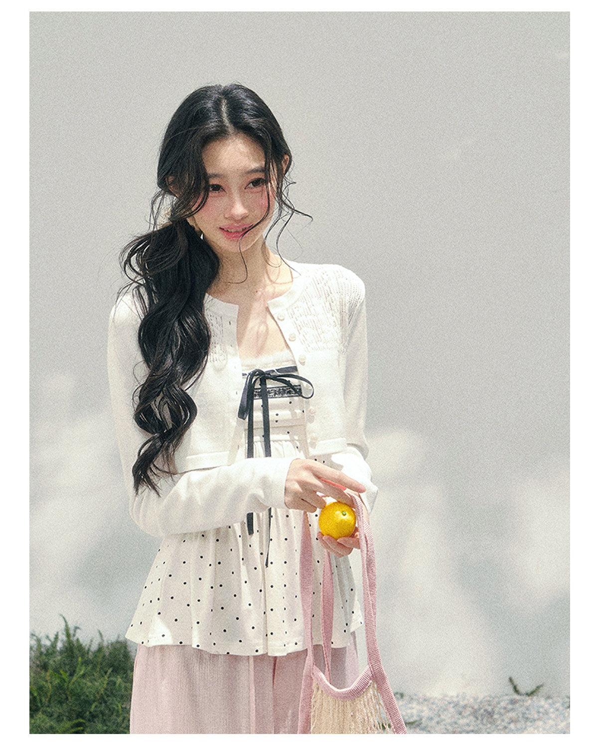 ShaoYeYan Aomalm Polka Dot Brandy French Lace Top & Jacket Set