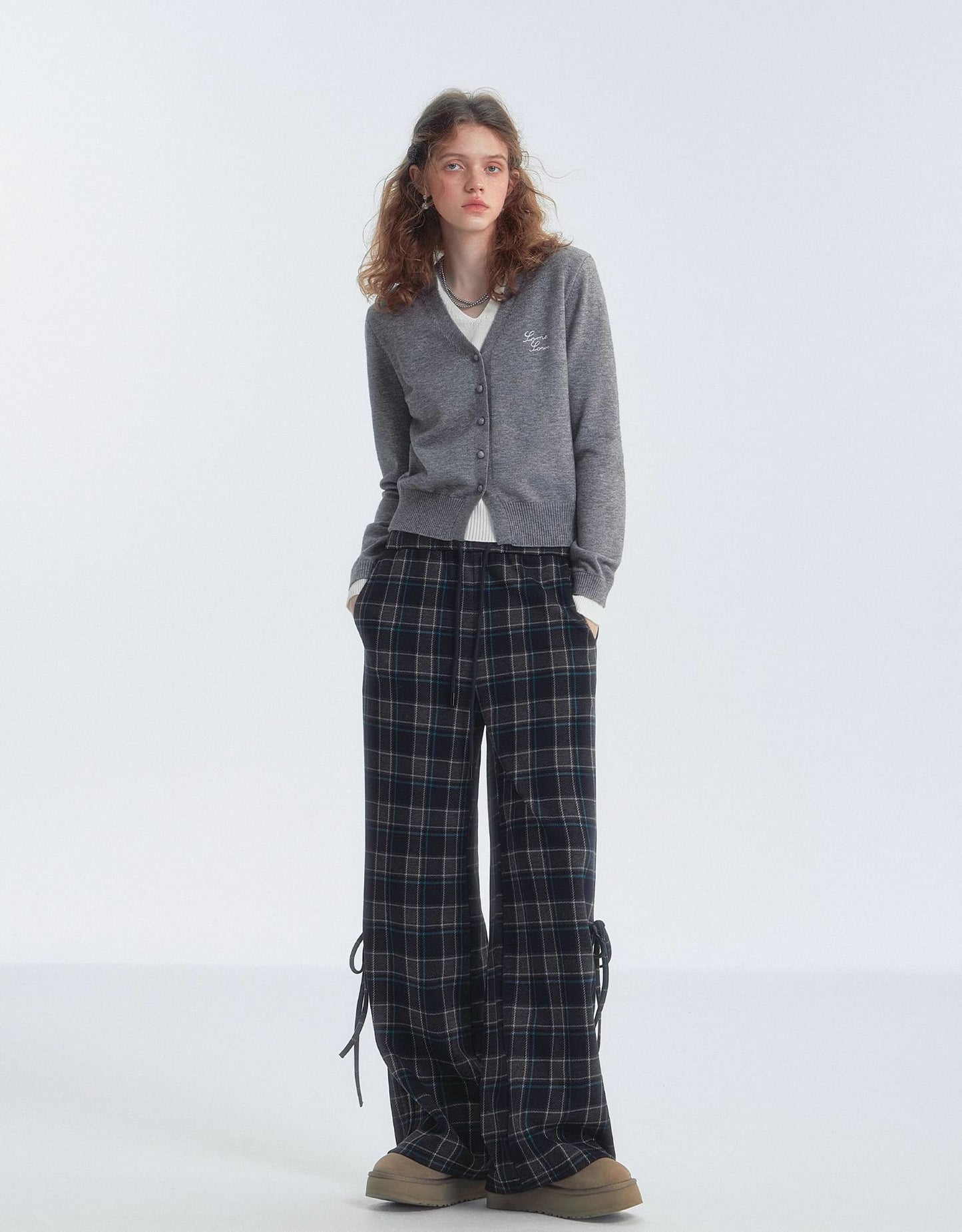 SOMESOWE Plaid Drawstring Trousers