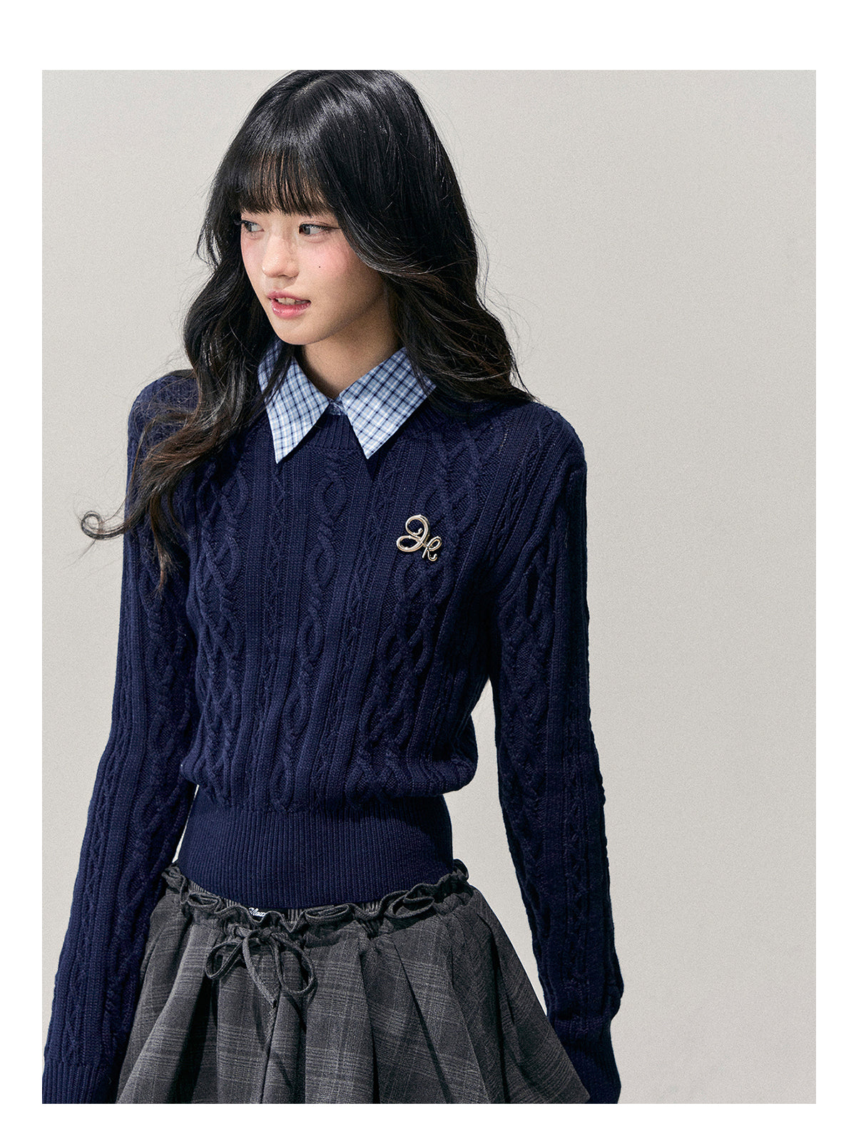 ShaoYeYan Aomalm Unfinished Poem Cable Plaid Sweater