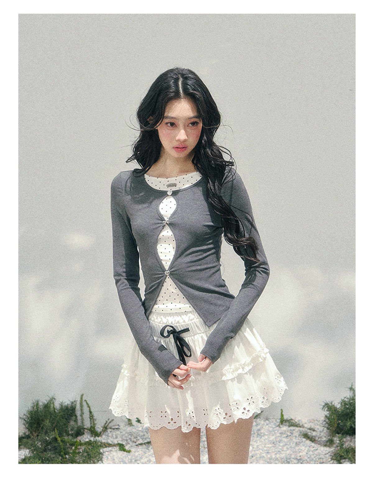 ShaoYeYan Aomalm Dusk's Interval Fake Two-Layer Polka Dot Tee