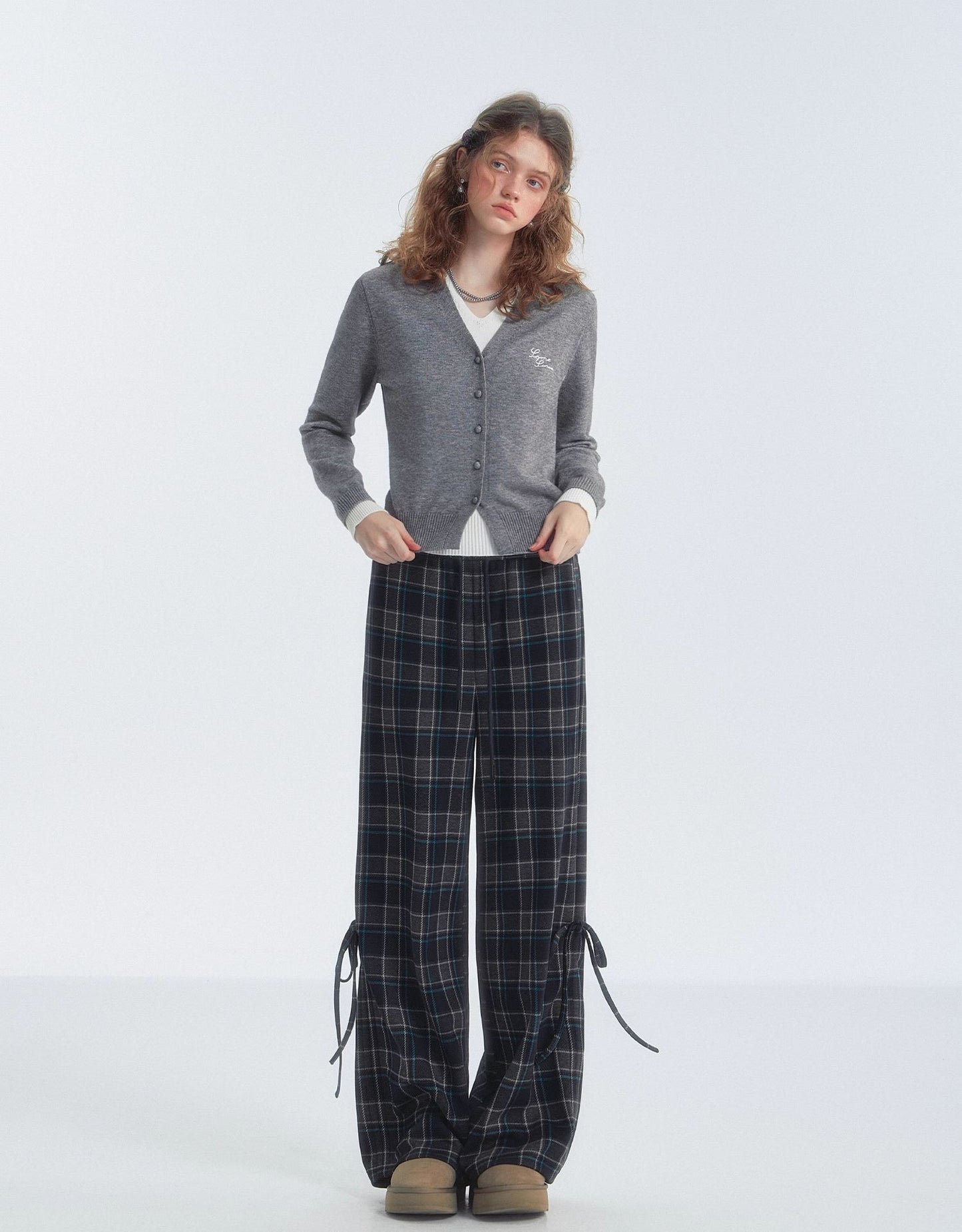 SOMESOWE Plaid Drawstring Trousers