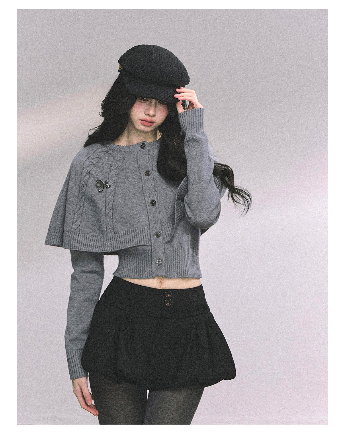 ShaoYeYan Miss Daisy American Knit Cable Cape Sweater