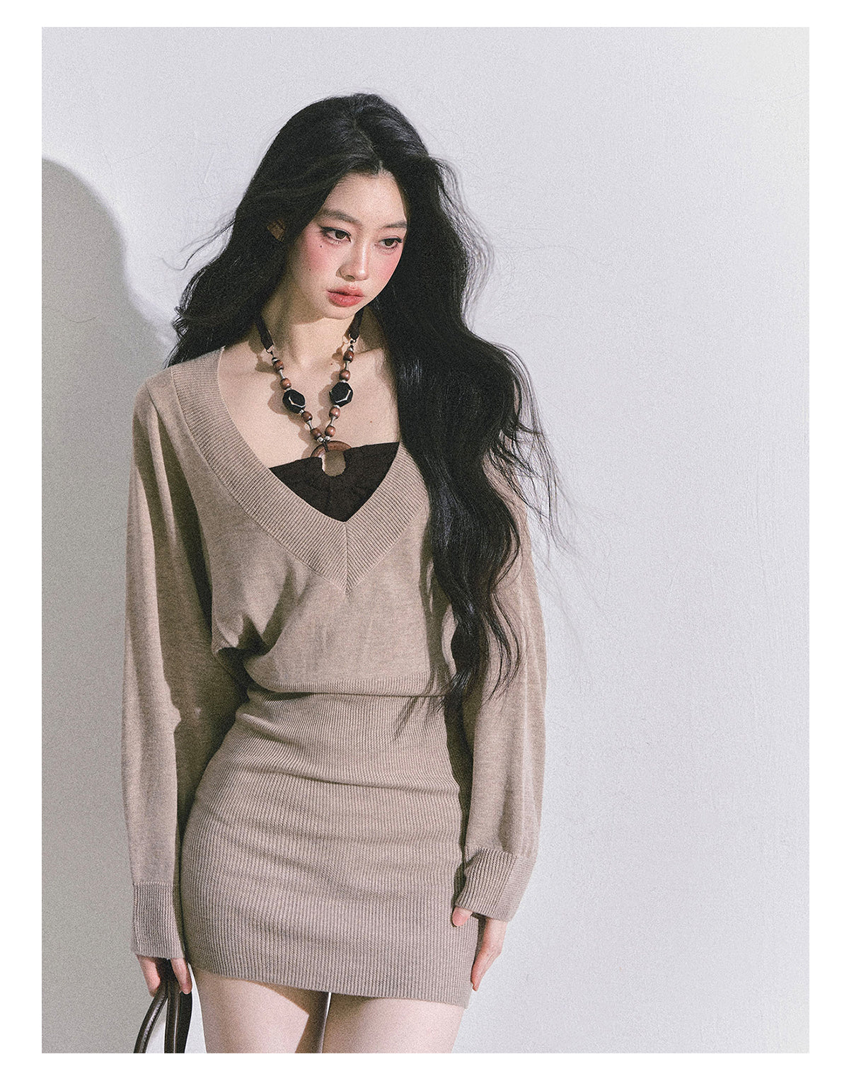 ShaoYeYan Golden Sweetie French Long Sleeve Knit Dress (included innerwear)