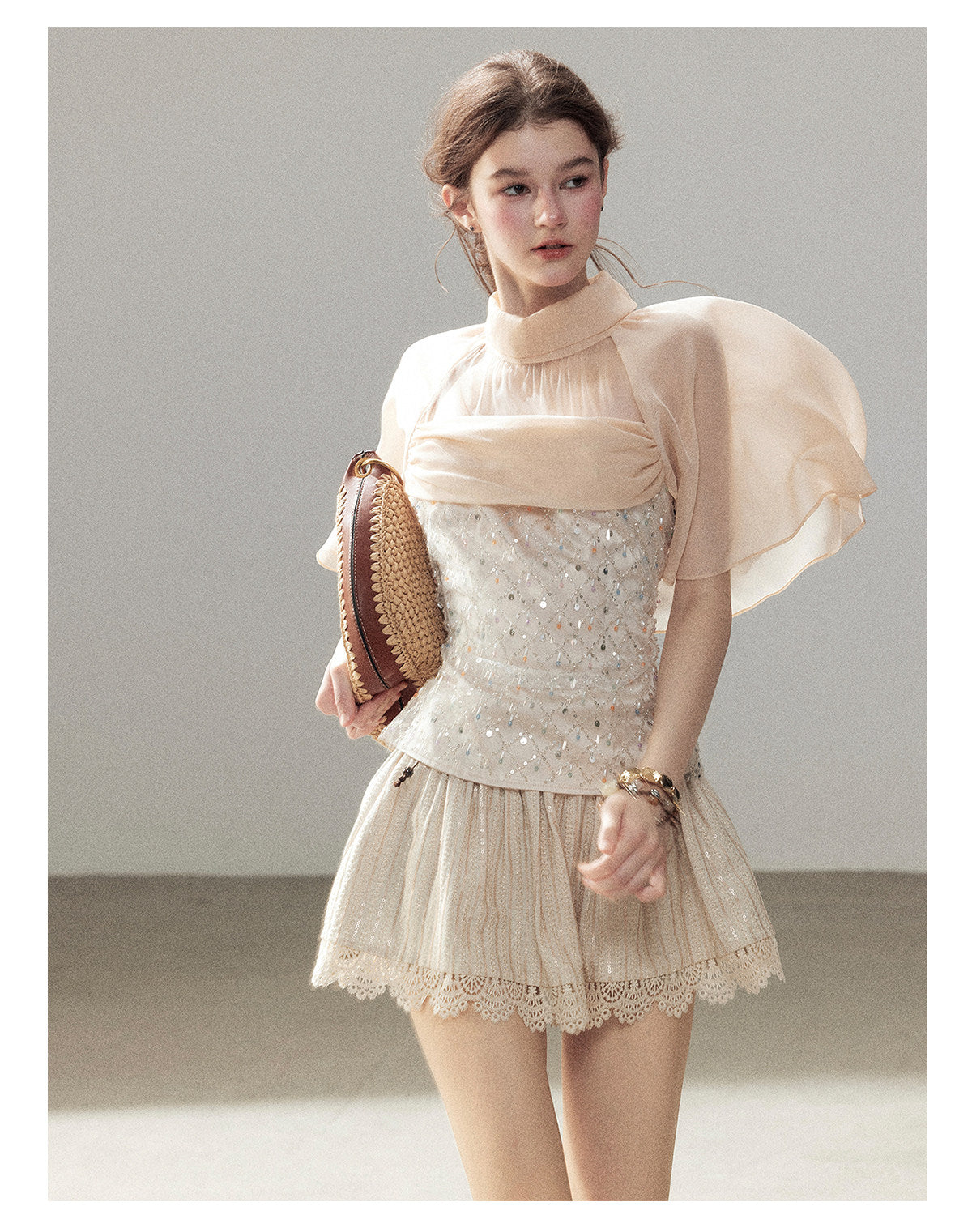 ShaoYeYan Aomalm Diffuse Nebula French Sheer Mesh Wrap Top