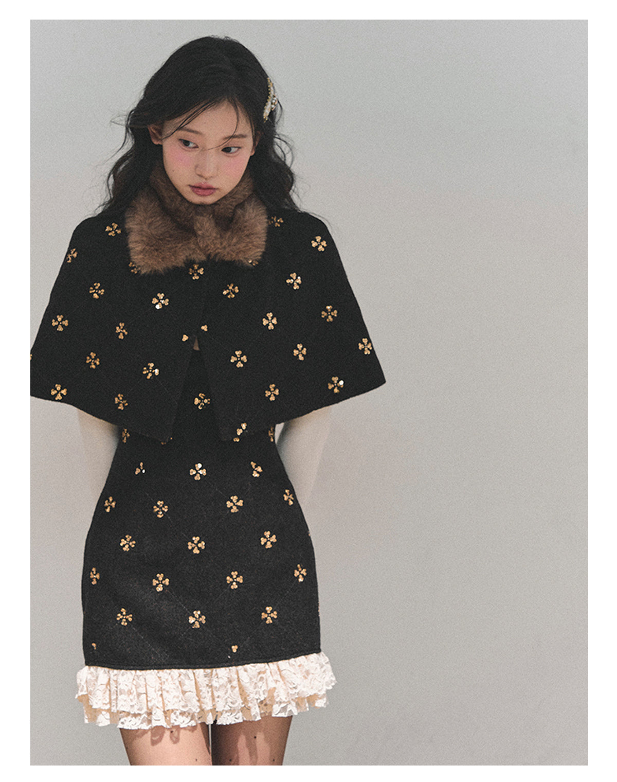 ShaoYeYan Aomalm Waltz on a Snowy Night Wool Cape Dress