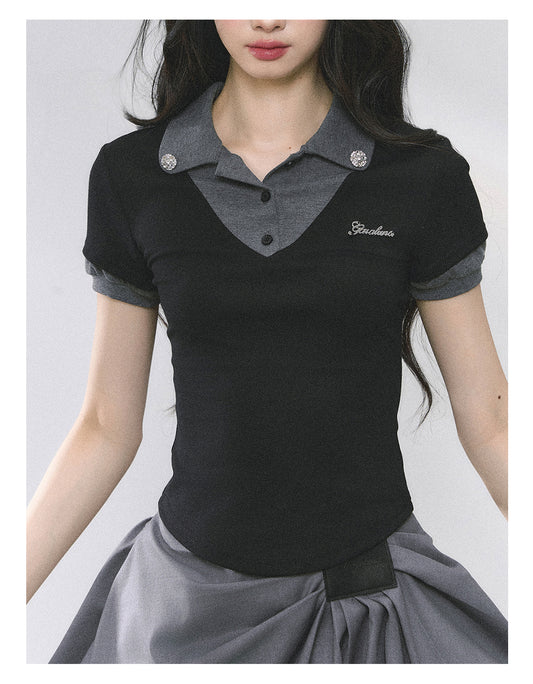 SHAOYEYAN American Style Mock Two-Layer Tee