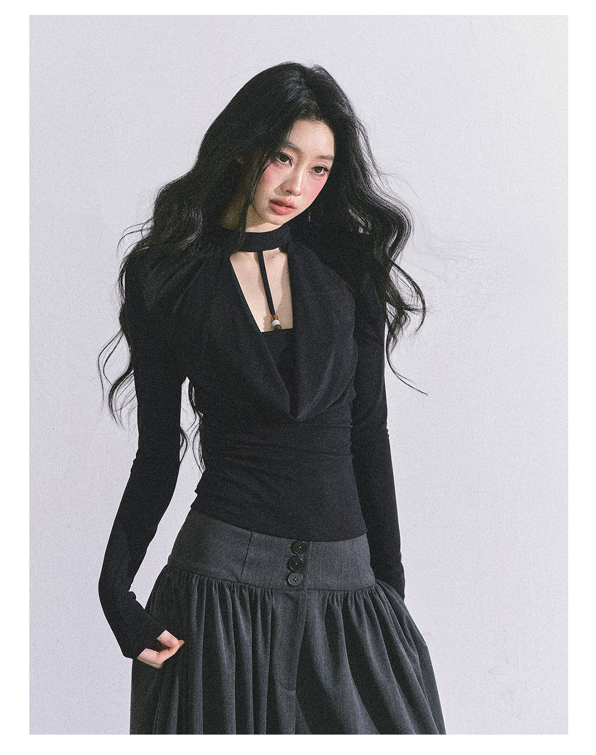 ShaoYeYan Baddie Hot Girl Fake Two-Layer Long Sleeve Top