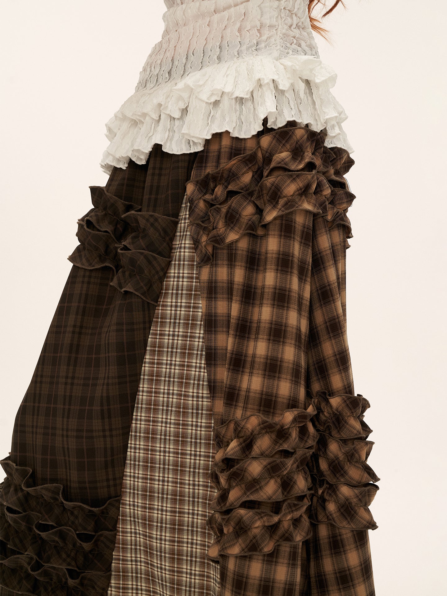 MAMC Brown Plaid Patchwork Maxi Skirt