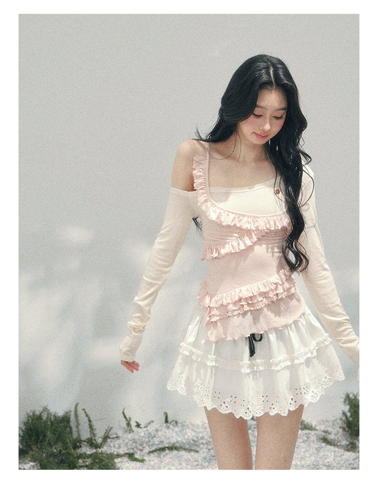 ShaoYeYan Aomalm Frosted Tenderness Fake Two-Layer Ruffle Top