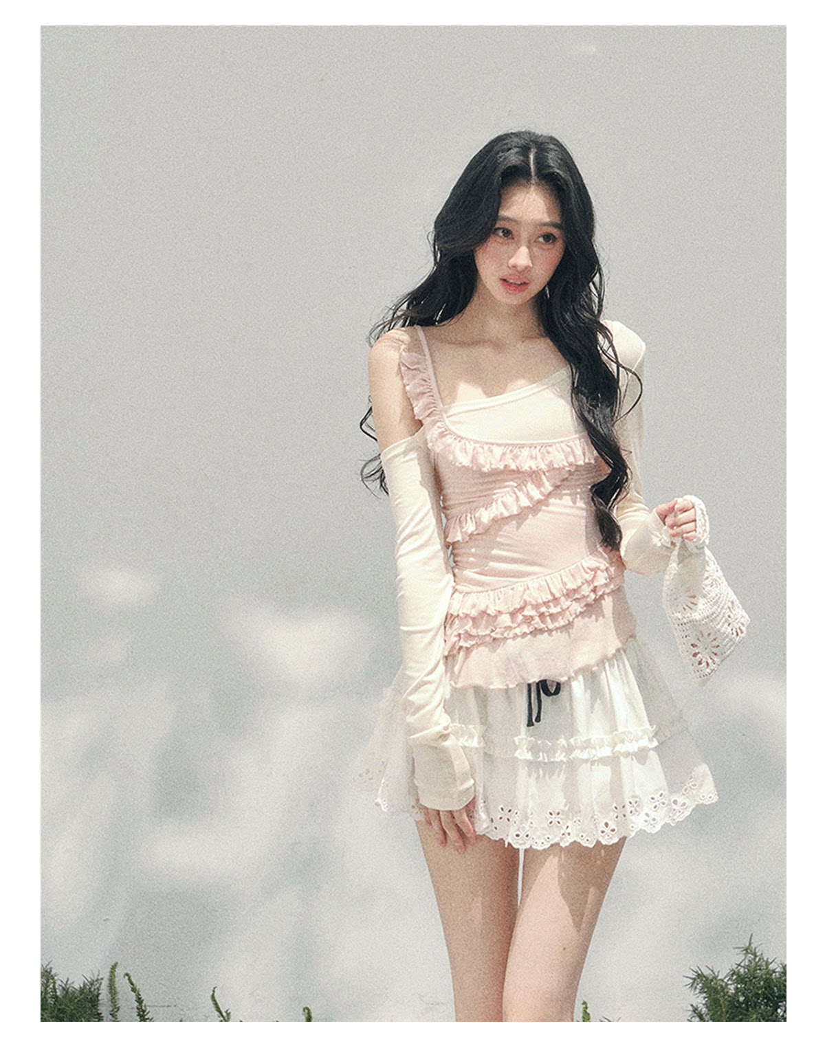 ShaoYeYan Aomalm Frosted Tenderness Fake Two-Layer Ruffle Top