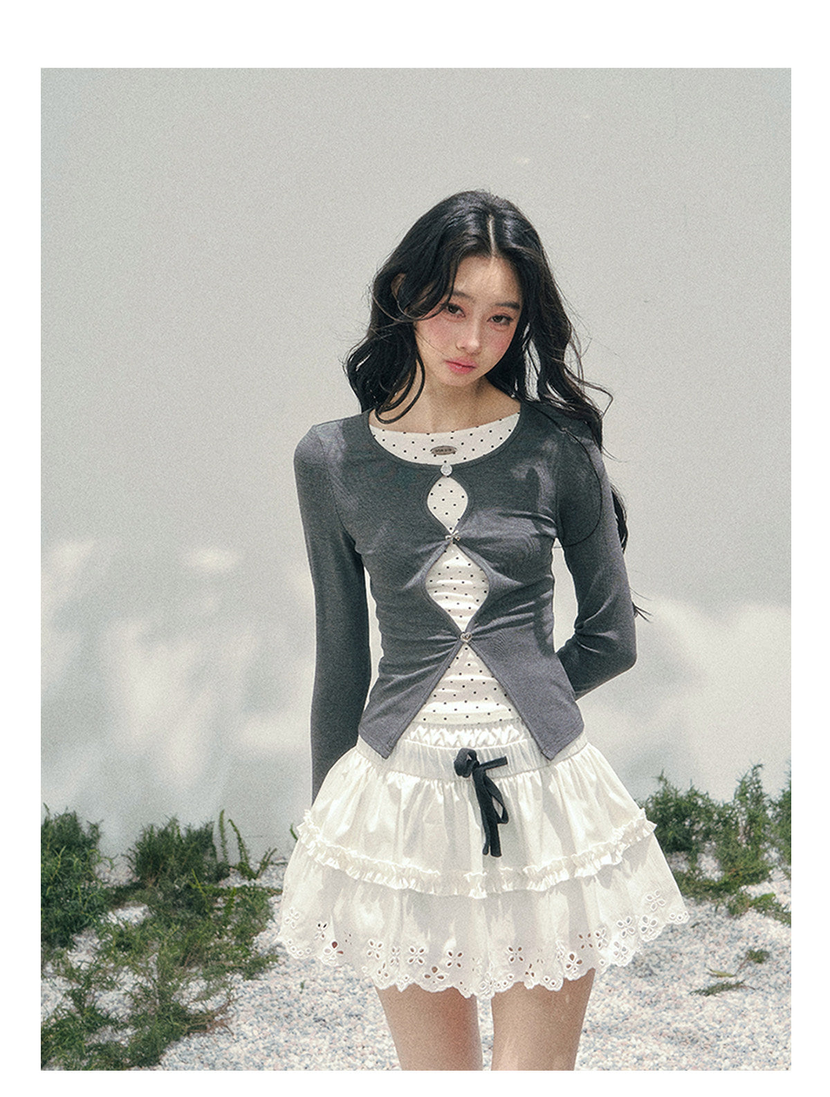 ShaoYeYan Aomalm Dusk's Interval Fake Two-Layer Polka Dot Tee