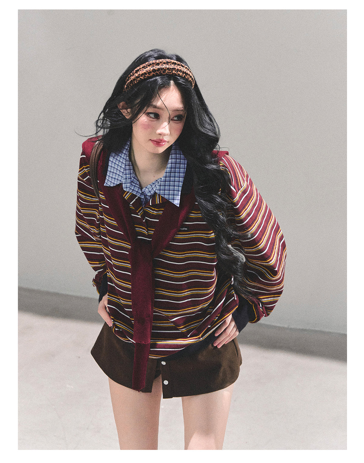 ShaoYeYan Fake Two-Layer Striped Polo Collar T-Shirt