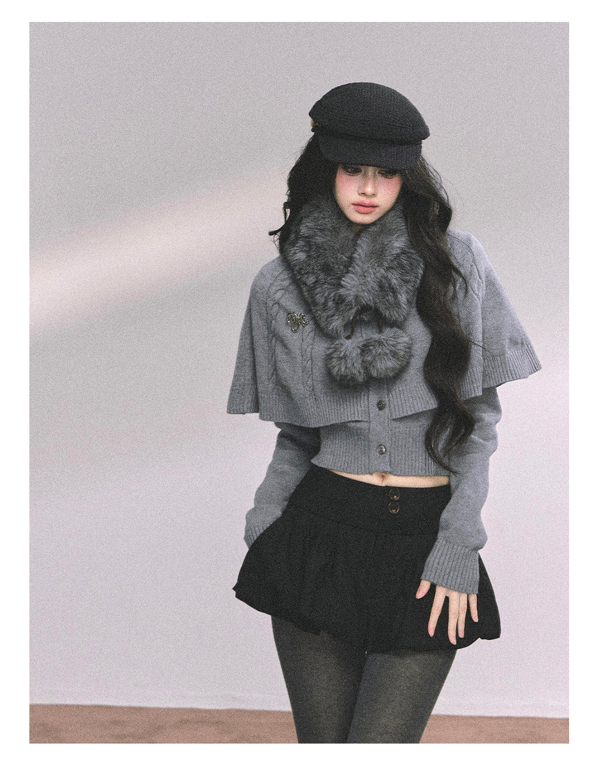 ShaoYeYan Miss Daisy American Knit Cable Cape Sweater