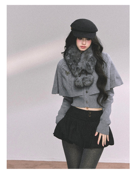 ShaoYeYan Miss Daisy American Knit Cable Cape Sweater