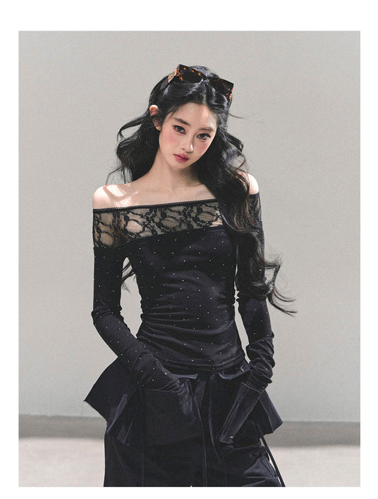 ShaoYeYan Blank Warmth Off-Shoulder Long Sleeve T-Shirt