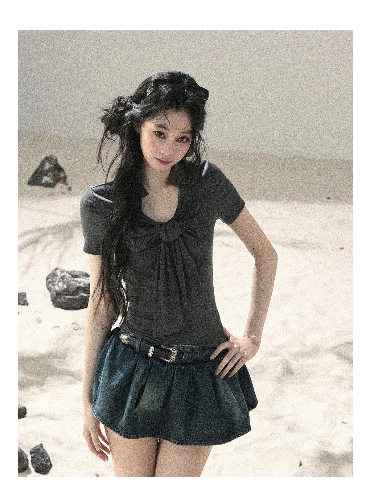 ShaoYeYan Aomalm Wind Brushes the Bow Korean V-Neck Crop Top