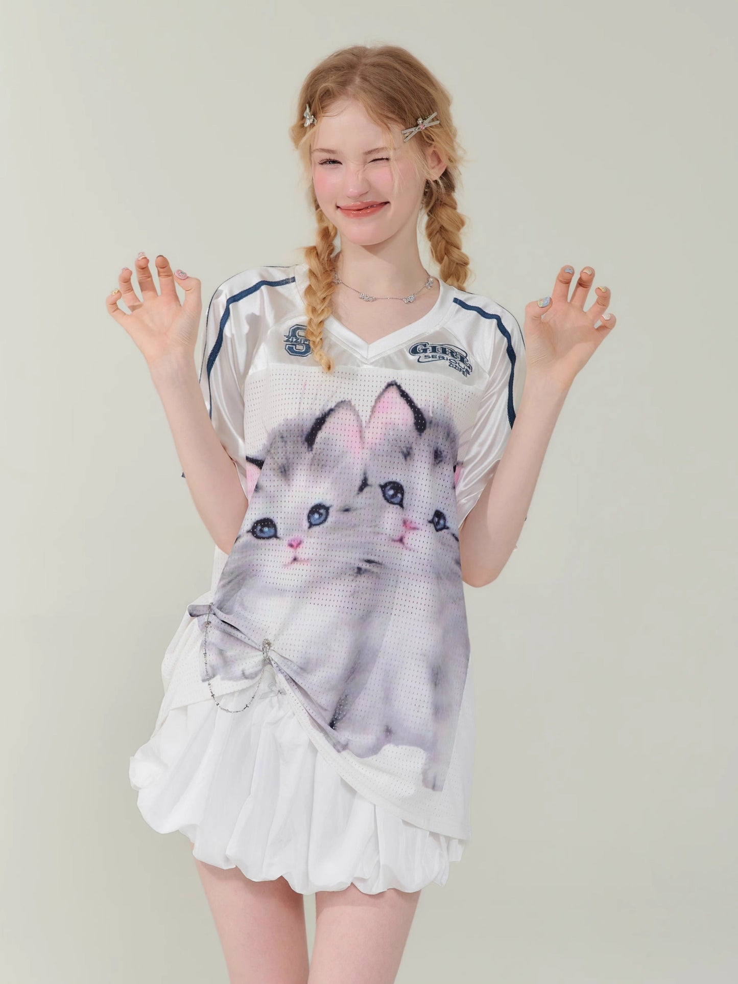 ZiziFei Vintage Cat Print T-Shirt