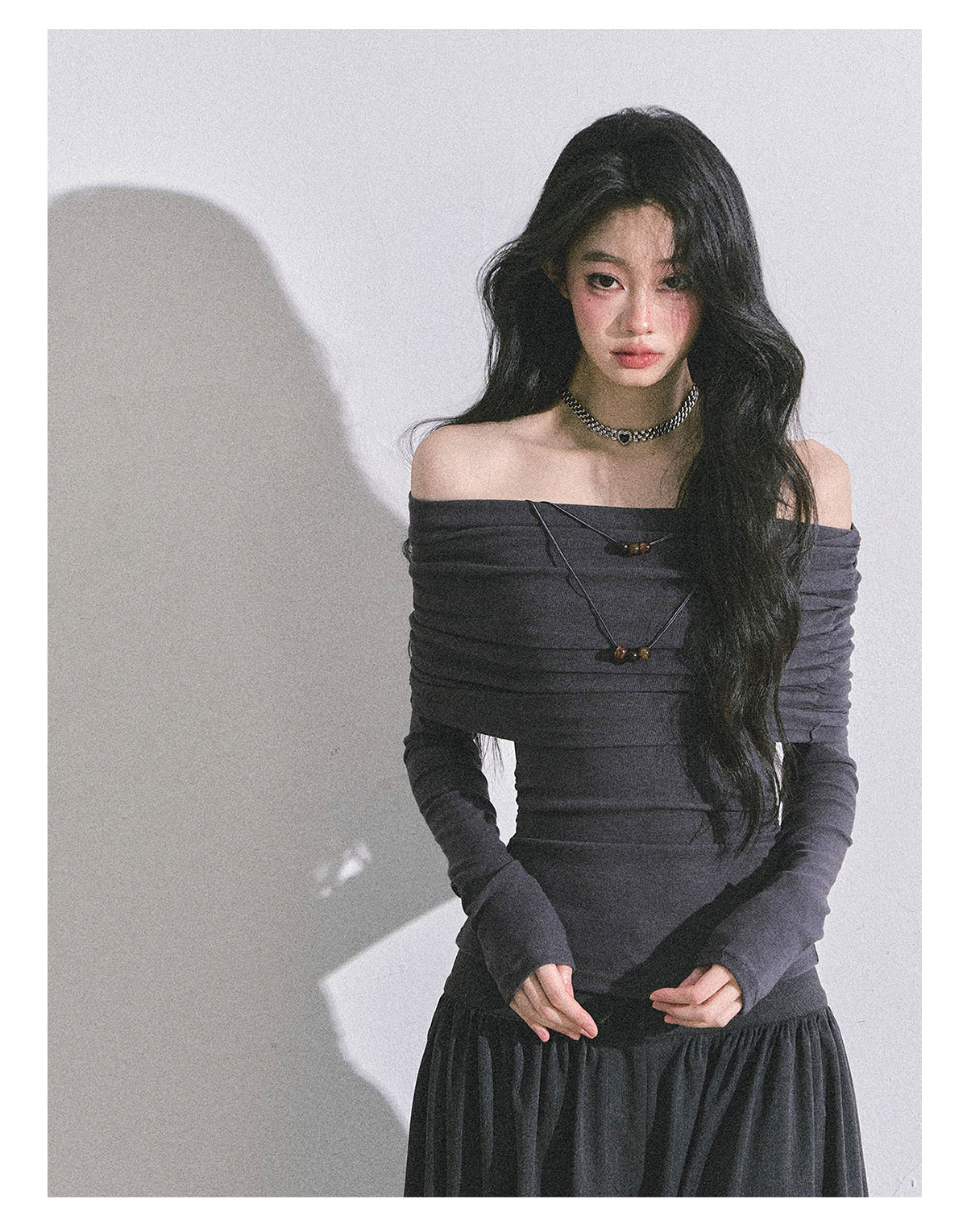 ShaoYeYan Reed College Off-Shoulder American Long Sleeve Top